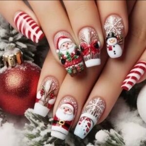 48 Pcs Christmas Press On Nails Medium-Length with Various Christmas Designs